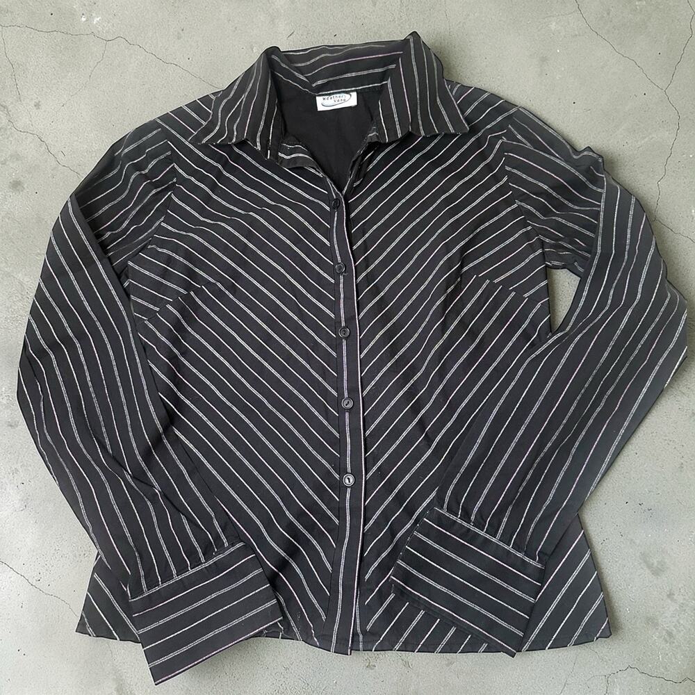Vintage Y2K Weathervane Pink White Pinstripe Fitted Button Up Shirt Juniors XL